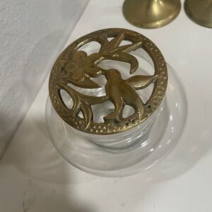 Vintage Brass Potpourri Bowl Humming Bird‎ glass jar